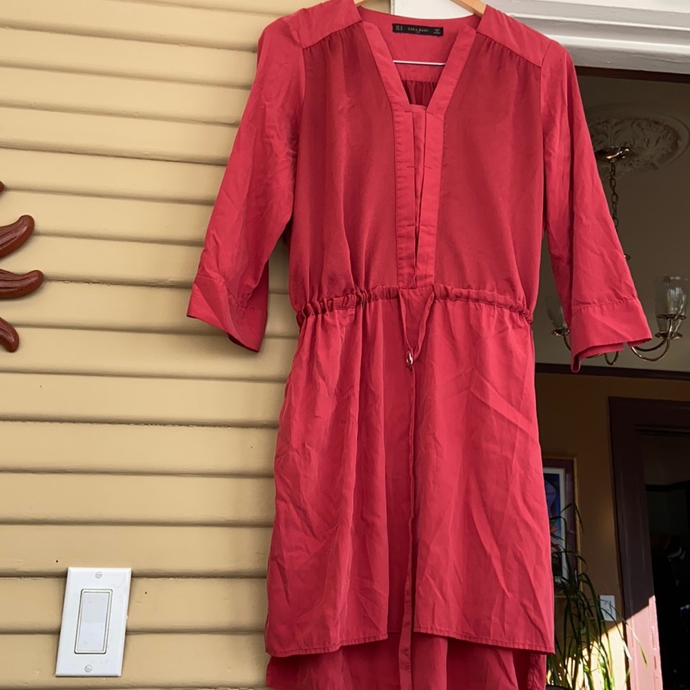ZARA BASIC SILK DRESS CORAL M